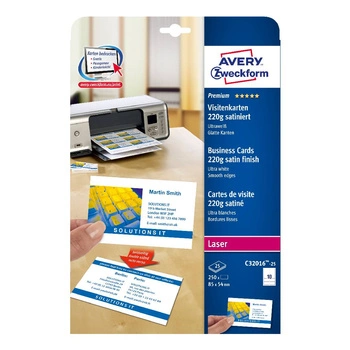 Wizytówki Quick&Clean 85 x 54 mm 250 szt. 220 g satynowane śnieżnobiałe Avery Zweckform