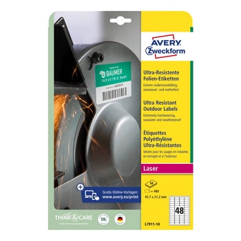 Etykiety polietylenowe ultra resistant Avery Zweckform A4 10ark./op. 45,7 x 21,2 mm / białe