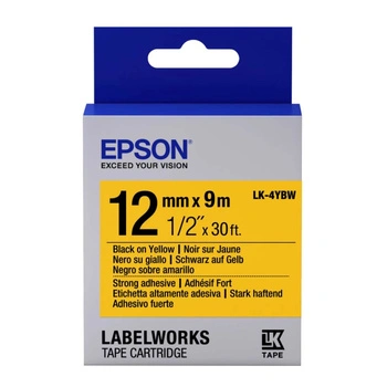 Taśma Epson LK-4YBW 12 mm x 9 m / żółta / mocny klej / czarny nadruk / do drukarek Epson LabelWorks