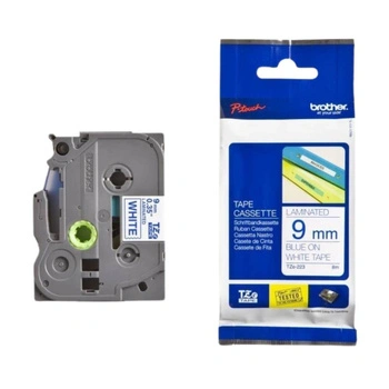 Taśma Brother TZe-223 9 mm x 8 m / biała / niebieski nadruk / do drukarek Brother P-touch
