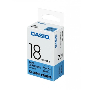 Taśma CASIO XR 18BU1 18 mm x 8m / niebieska / czarny nadruk / do drukarek Casio