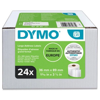 Etykiety DYMO LW S0722390 36mm x 89mm 260 szt. / do drukarki etykiet DYMO LabelWriter / opakowanie 24 szt.
