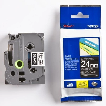 Taśma Brother TZe-355 24mm x 8m / czarna / biały nadruk / do drukarki etykiet Brother P-touch