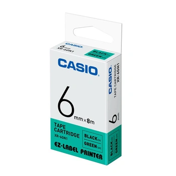 Taśma CASIO XR 6GN1 6 mm x 8 m / zielona / czarny nadruk / do drukarek Casio