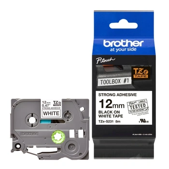 Taśma Brother TZe-S231 12 mm x 8 m / mocny klej / do drukarek Brother P-touch