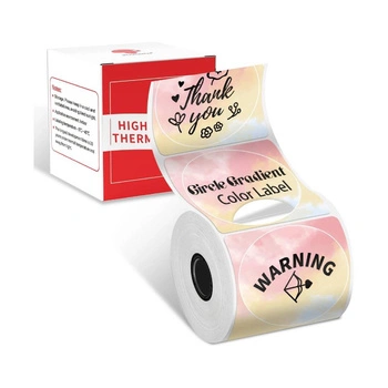 Etykiety Phomemo WY5050-140CH fi 50 mm 140 szt. / okrągłe / tęczowe / czarny nadruk / do drukarek serii M