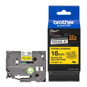 Taśma Brother TZe-S641 18 mm x 8 m / żółta / czarny nadruk / mocny klej / do drukarek Brother P-touch
